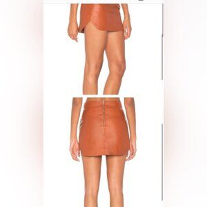 NWOT Karina Grimaldi womens XS brown leather skirt with back zipper & pockets
